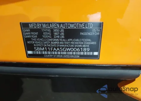 2016 Mclaren 650S from USA, damaged, VIN SBM11FAA5GW006189
